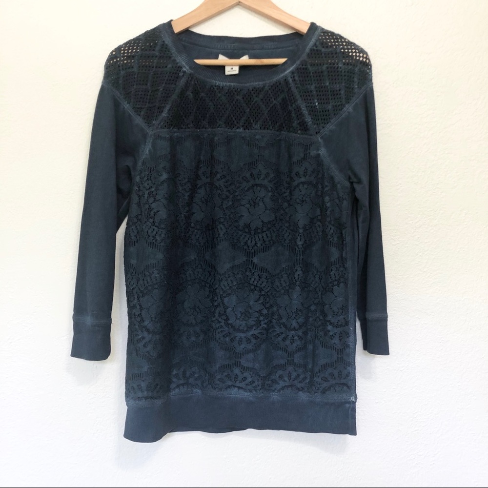 Lucky Bliss Blue Sweatshirt Crochet Lace